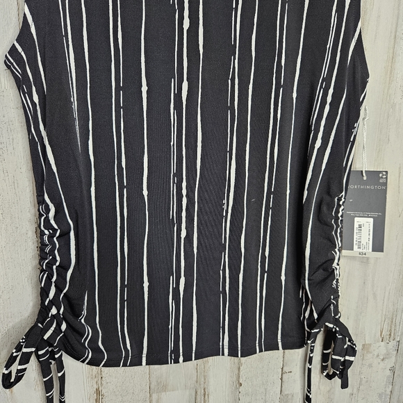 Worthington Sleeveless Black Blouse Cinch Tie Sides Mock Neck Top NWT Size XS - Picture 4 of 9